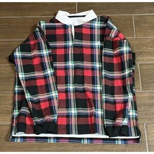 Chubbies Men's Rugby Legacy Shirt Black/Red Plaid Long Sleeve Collar Size Medium